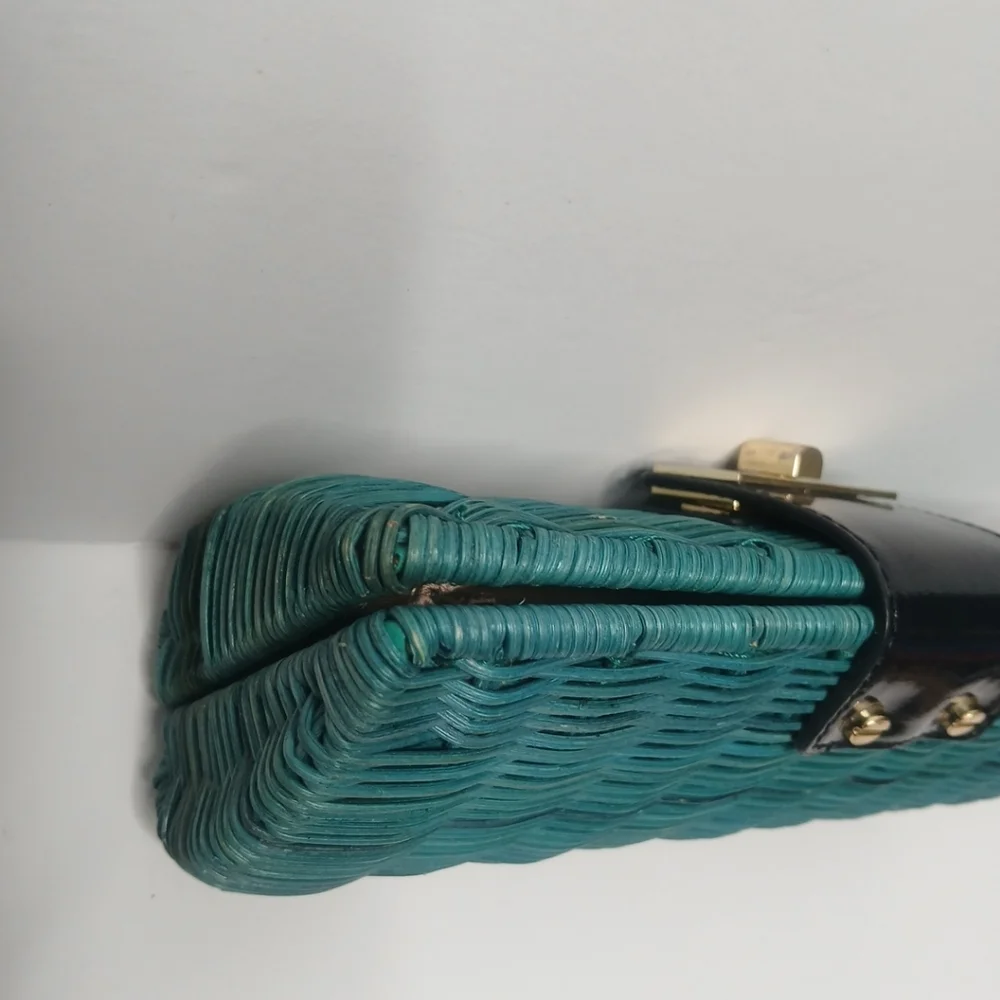 J. Crew Havana‎ wicker straw clutch Green purse